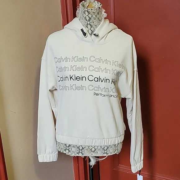 Calvin Klien Performance Off-White Hoodie Top Size Small - Picture 4 of 14